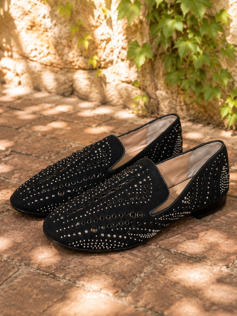 DONALD PLINER Black Textile Modern Downtown Walkable Studded Loafers, 8.5